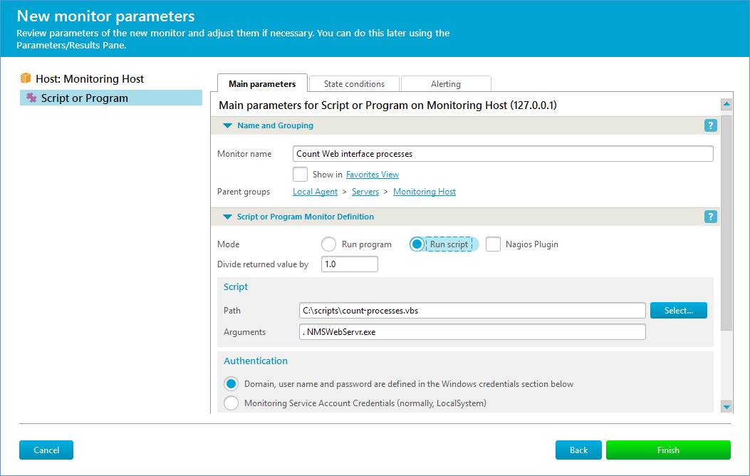 Script or Program monitor creation, step 3