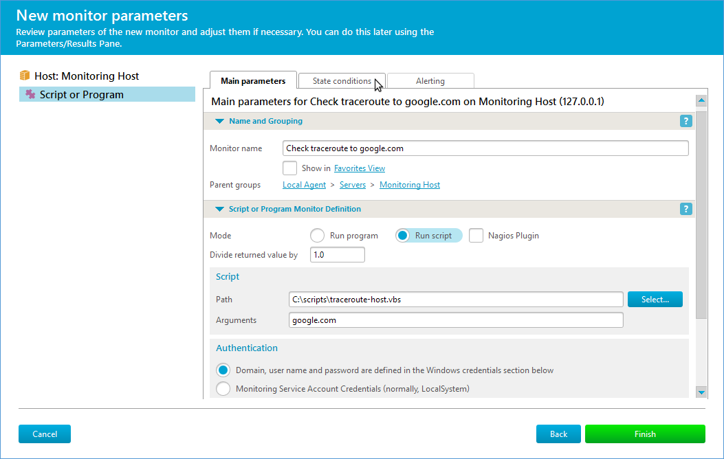 Script or Program monitor creation, step 3