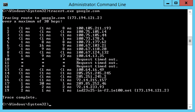 tracert to google.com