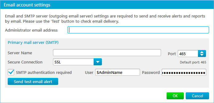 E-mail account settings dialog