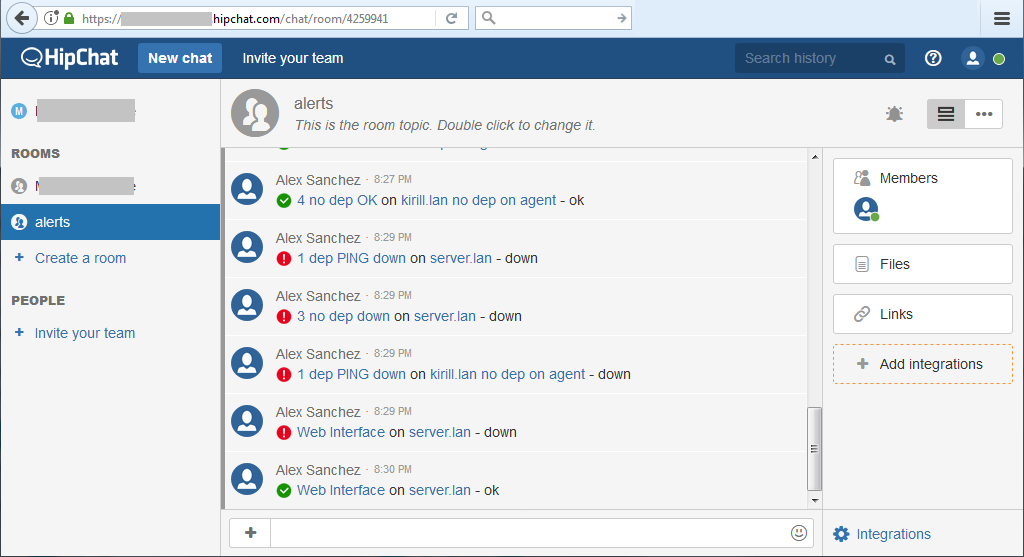 HipChat notifications - see alerts in HipChat room