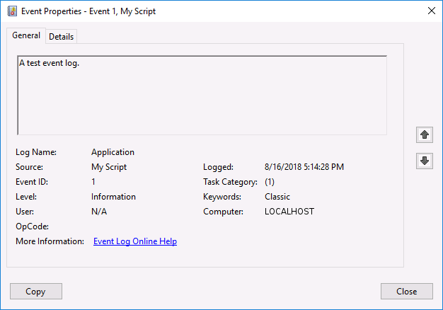Event viewer entry