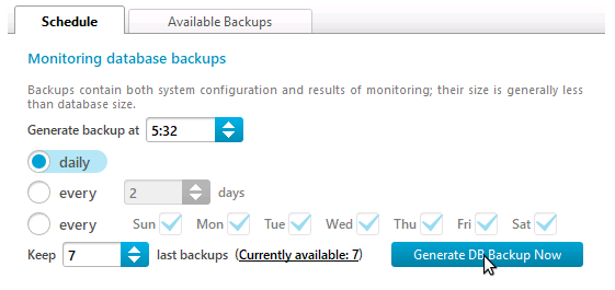 Generate DB backup now