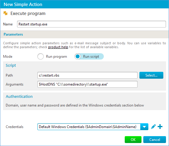 Restart Program Alert setup