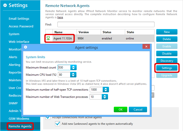 Agent Settings page