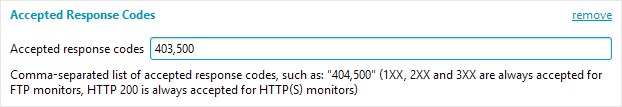 Warning Accepted Reponse Codes section