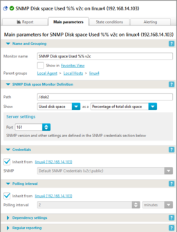 SNMP disk space usage monitor, monitor parameters