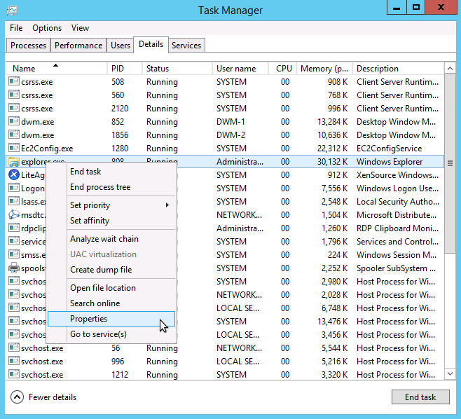 Task manager details tab