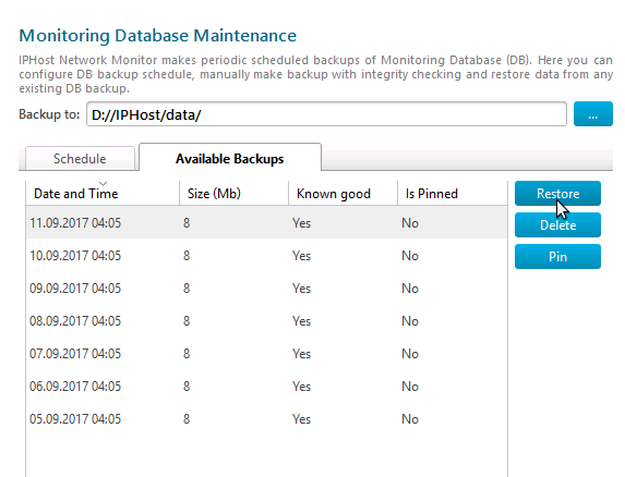 Restore DB backup