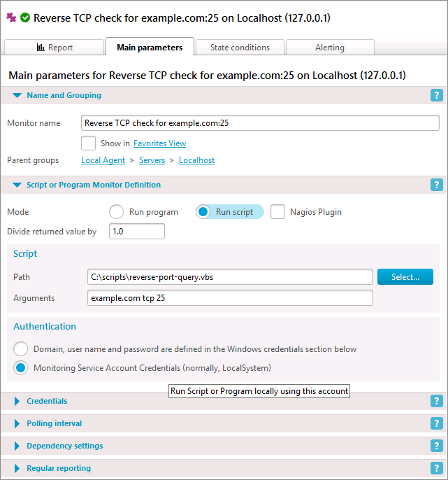 Reverse TCP monitor