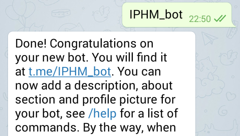 Telegram integration - newbot, step 2