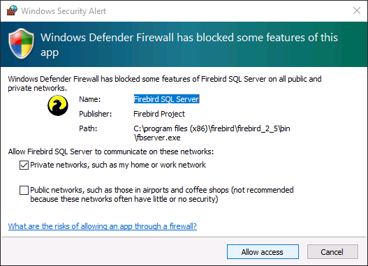 Installing Firebird Server 2.5 - firewall settings