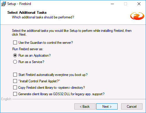 Installing Firebird Server 2.5 - additional tasks