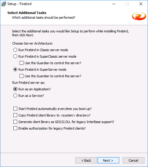 Installing Firebird Server 3.0 - additional tasks