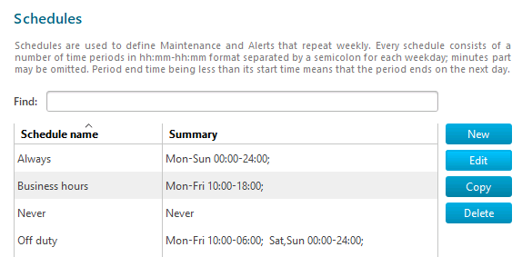 Schedules menu