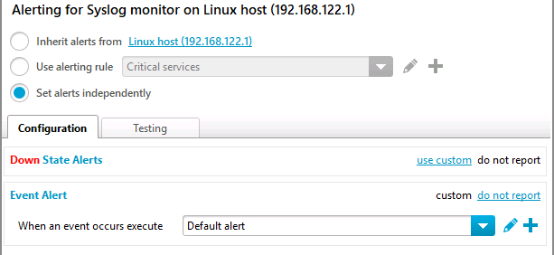 Syslog monitor Alerting tab