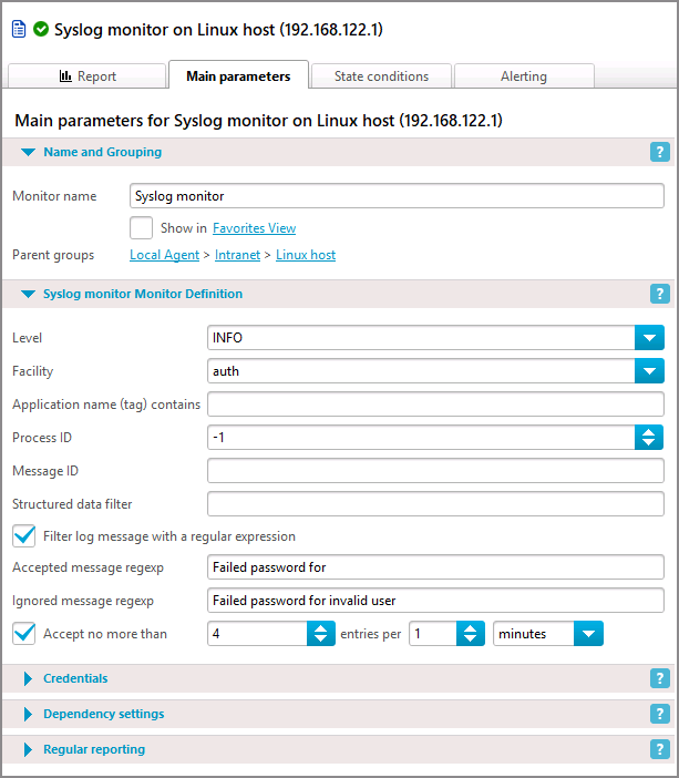 Syslog monitor bad login info